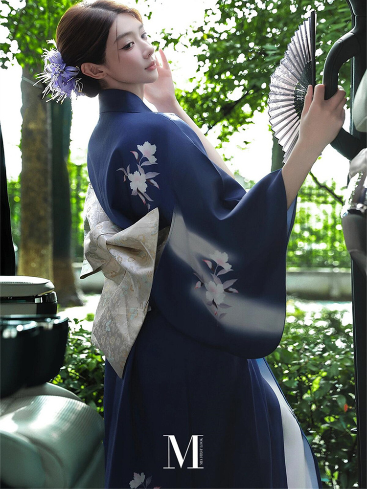 Ethnic Fashion Photography - 改良版伝統的な日本の着物ドレス写真撮影衣装女性十代のモデル夏のファッションエスニックウェアポリエステル...