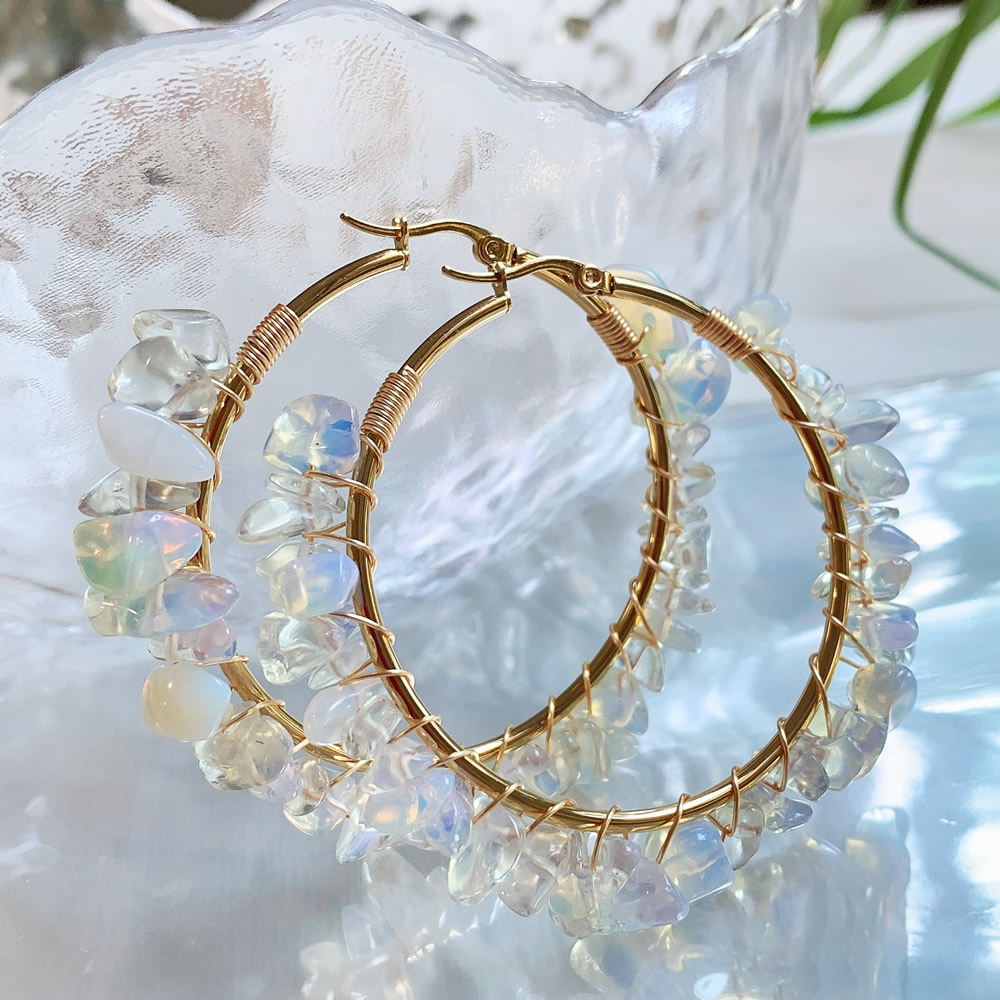 Aura Ethnic Fashion - ペンダント付きフープピアス,天然クリスタル,不規則なカット,大きな円形,クォーツ,お茶,紫,ボヘミアン