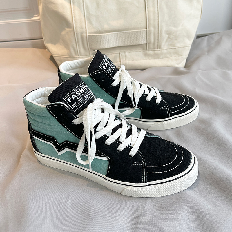 Vans Shoes Authentic - レトロハイカットスニーカー メンズ レディース ブラック グリーン スケートボードシューズ