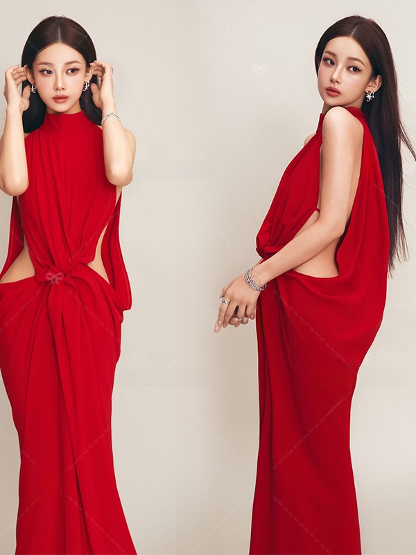 Ethnic Fashion Photography - 赤いポートレート写真撮影用ドレス シンプルスタイル 中国婦人衣装 新ファッション 2026年春 季節限定