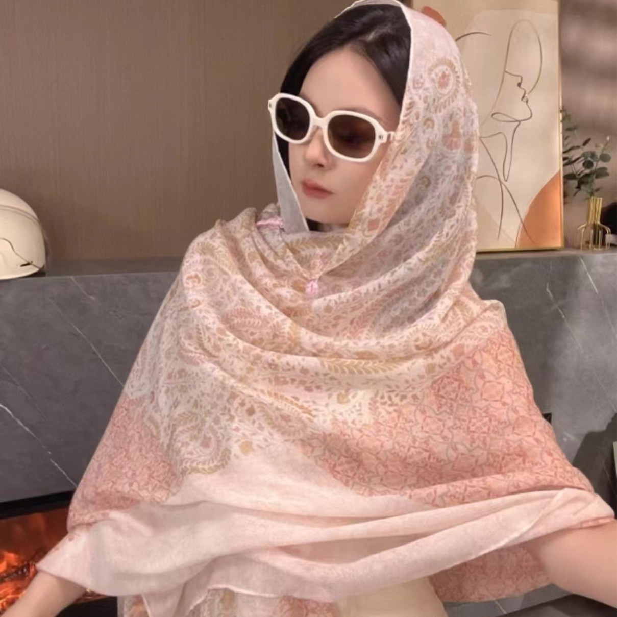 Ethnic Fashion Photography - 90*180 夏日焼け止めショール女性用、2025 新着、ロングエスニックスタイル旅行写真ビーチスカーフ