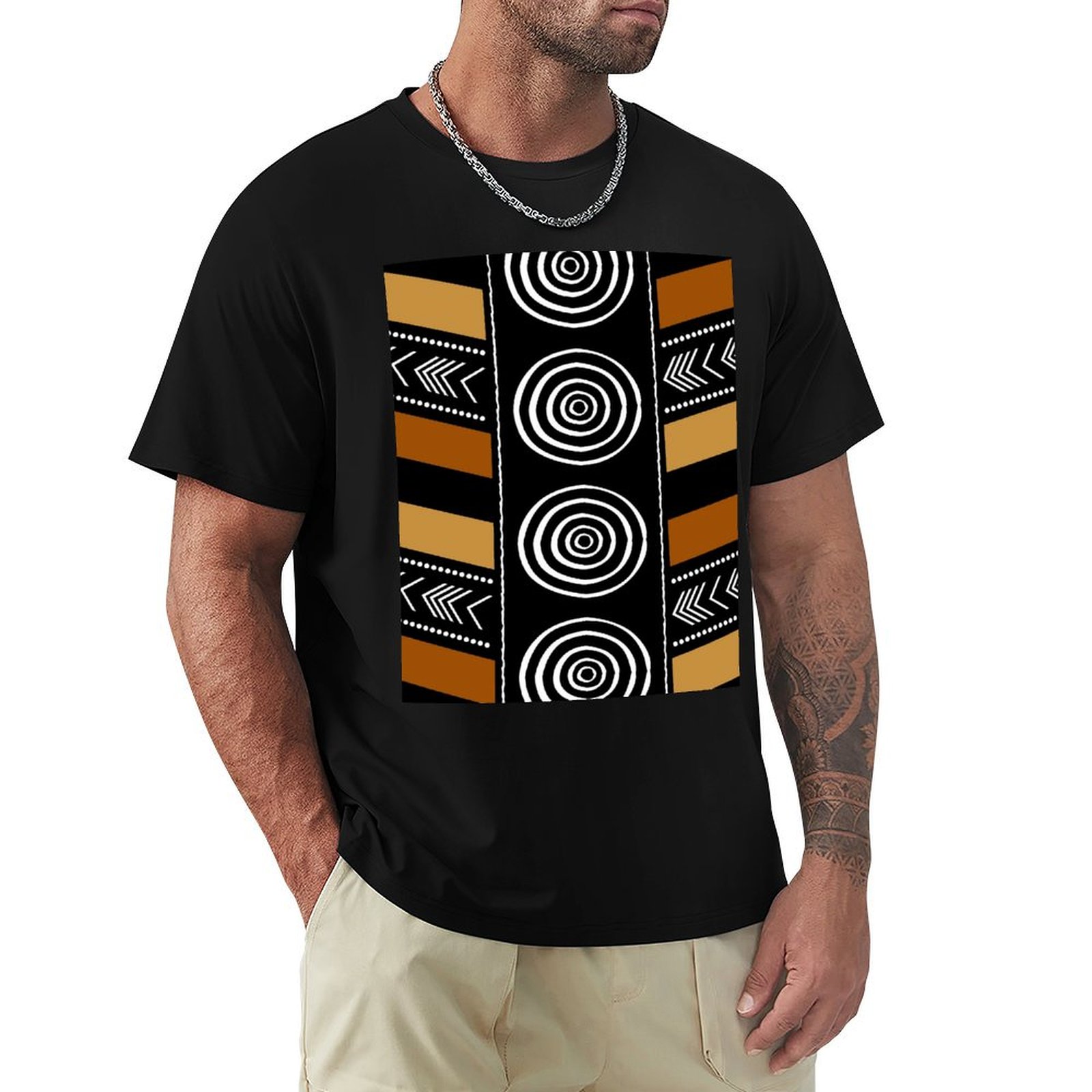 Mudcloth Print Top - アフリカンマッドクロスアートワークアートTシャツ 長持ちカジュアルTシャツ