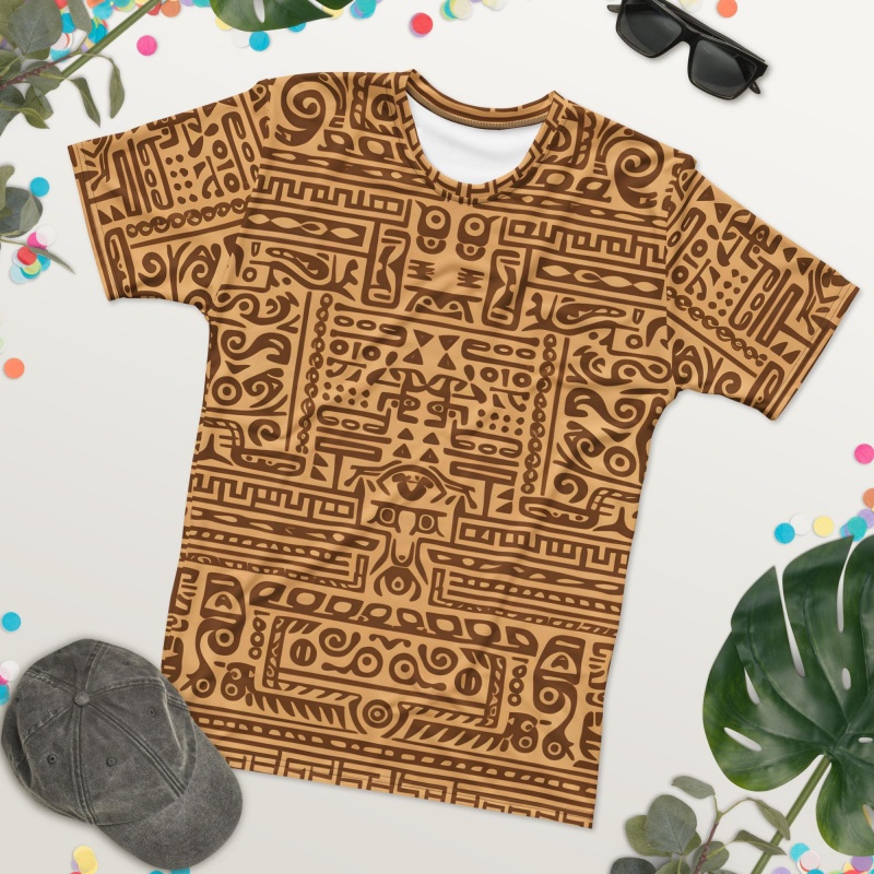 Mudcloth Print Top - 部族アフリカ泥布パターン Tシャツ男性用エスニックグラフィック 3D プリント Tシャツ夏半袖 O