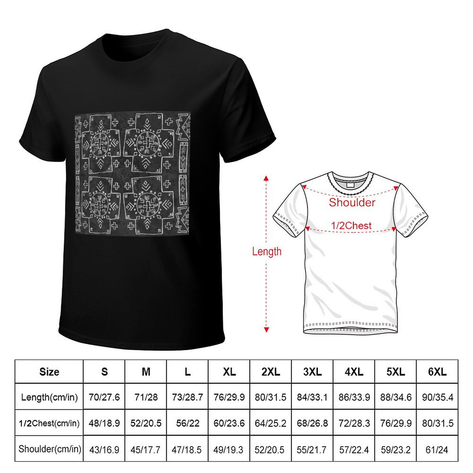 マリの部族の泥染め布、十字架とシンボル、黒のTシャツ、ユーテ - Mudcloth Print Top のレビューと価格
