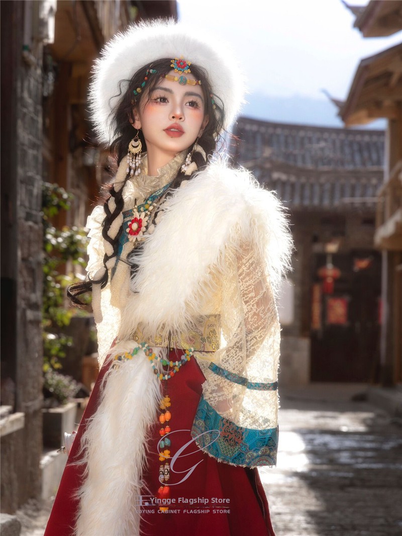 チベット民族女性の新しいスタイルの服伝統的なチベットドレス女 - Ethnic Fashion Photography のレビューと価格