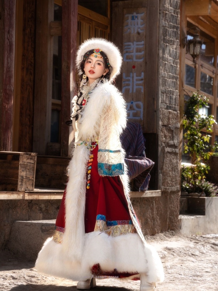 チベット民族女性の新しいスタイルの服伝統的なチベットドレス女 - Ethnic Fashion Photography のレビューと価格