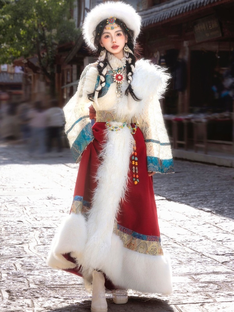 チベット民族女性の新しいスタイルの服伝統的なチベットドレス女 - Ethnic Fashion Photography のレビューと価格