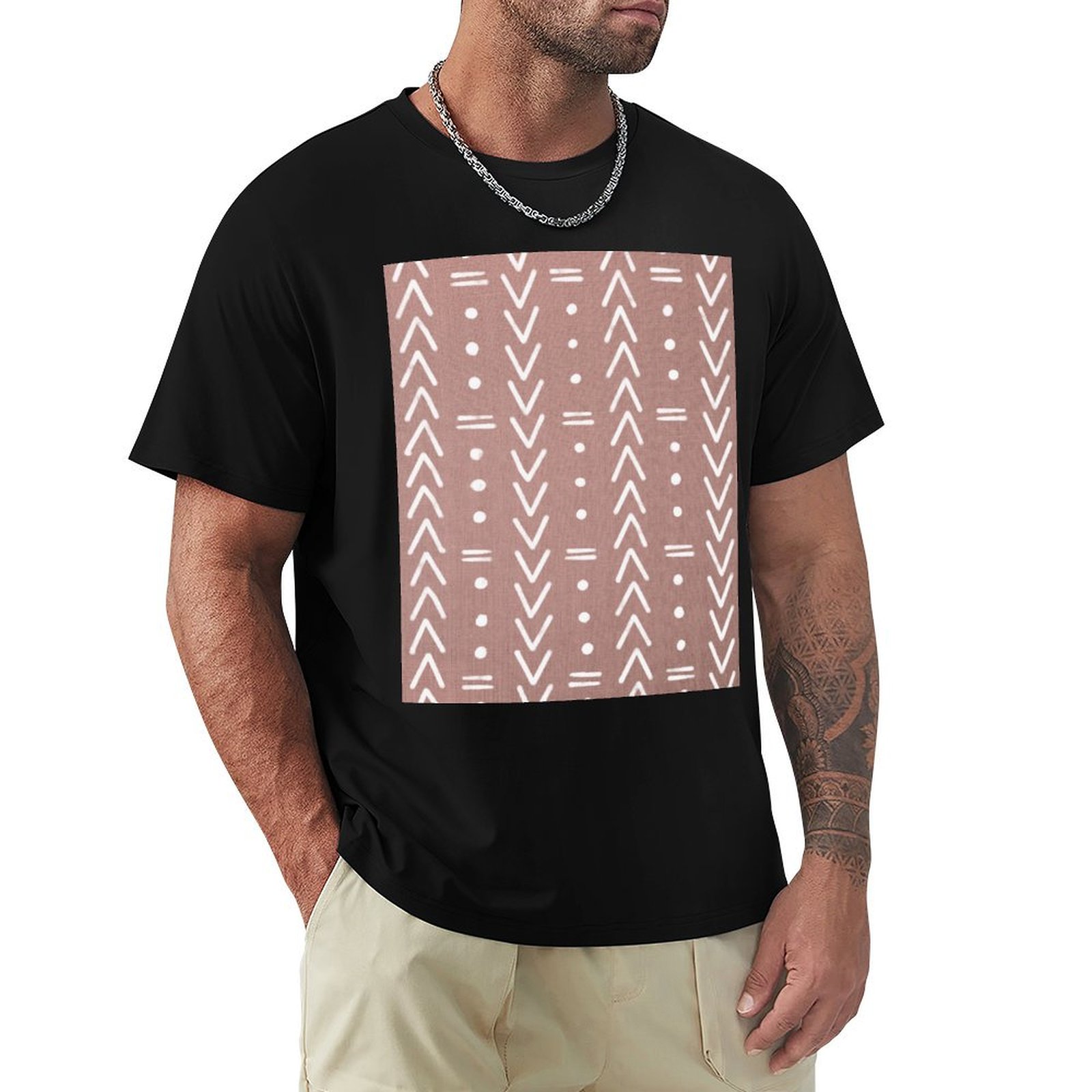 マッドクロス ホワイト 幾何学模様 ブラッシュピンク Tシャ - Mudcloth Print Top のレビューと価格