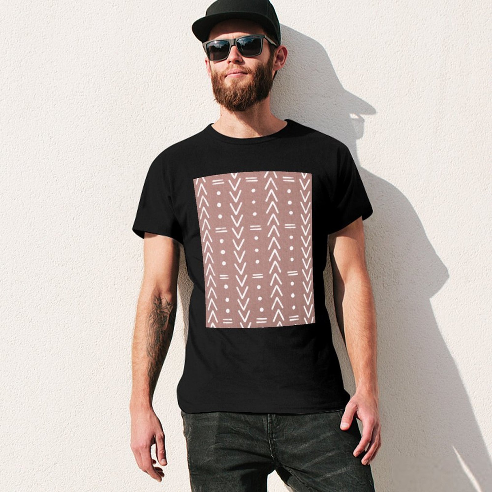 マッドクロス ホワイト 幾何学模様 ブラッシュピンク Tシャ - Mudcloth Print Top のレビューと価格