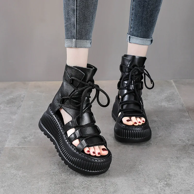 8 センチメートルエスニック牛本革アンクルブーツ女性中空ピー - Ethnic And Fashion のレビューと価格