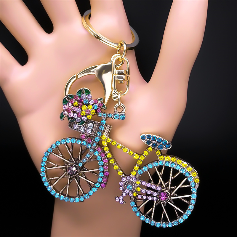 カラフルなクリスタルバイクフラワー自転車キーチェーン女性合金 - Ethnic And Fashion のレビューと価格