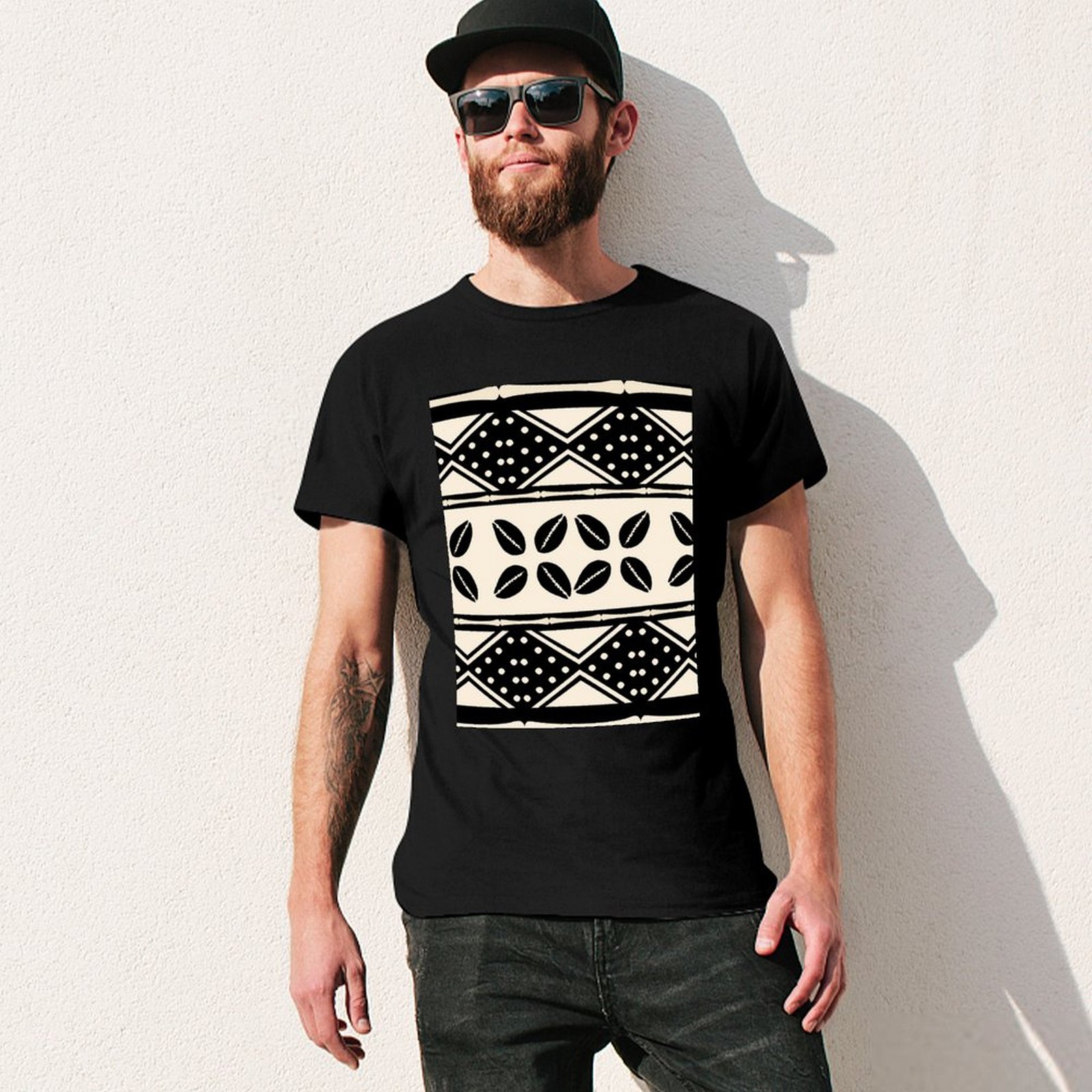 アフリカの抽象的なマッドクロス柄Tシャツ デイリーカジュアル - Mudcloth Print Top のレビューと価格