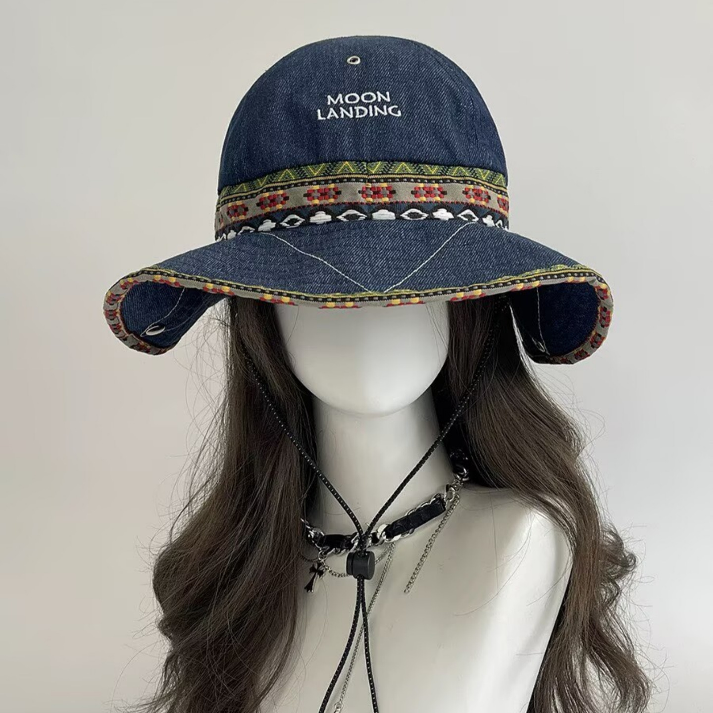 ボヘミアンデニムバケットハット女性用ワイドブリムエスニック旅 - Ethnic Fashion Photography のレビューと価格