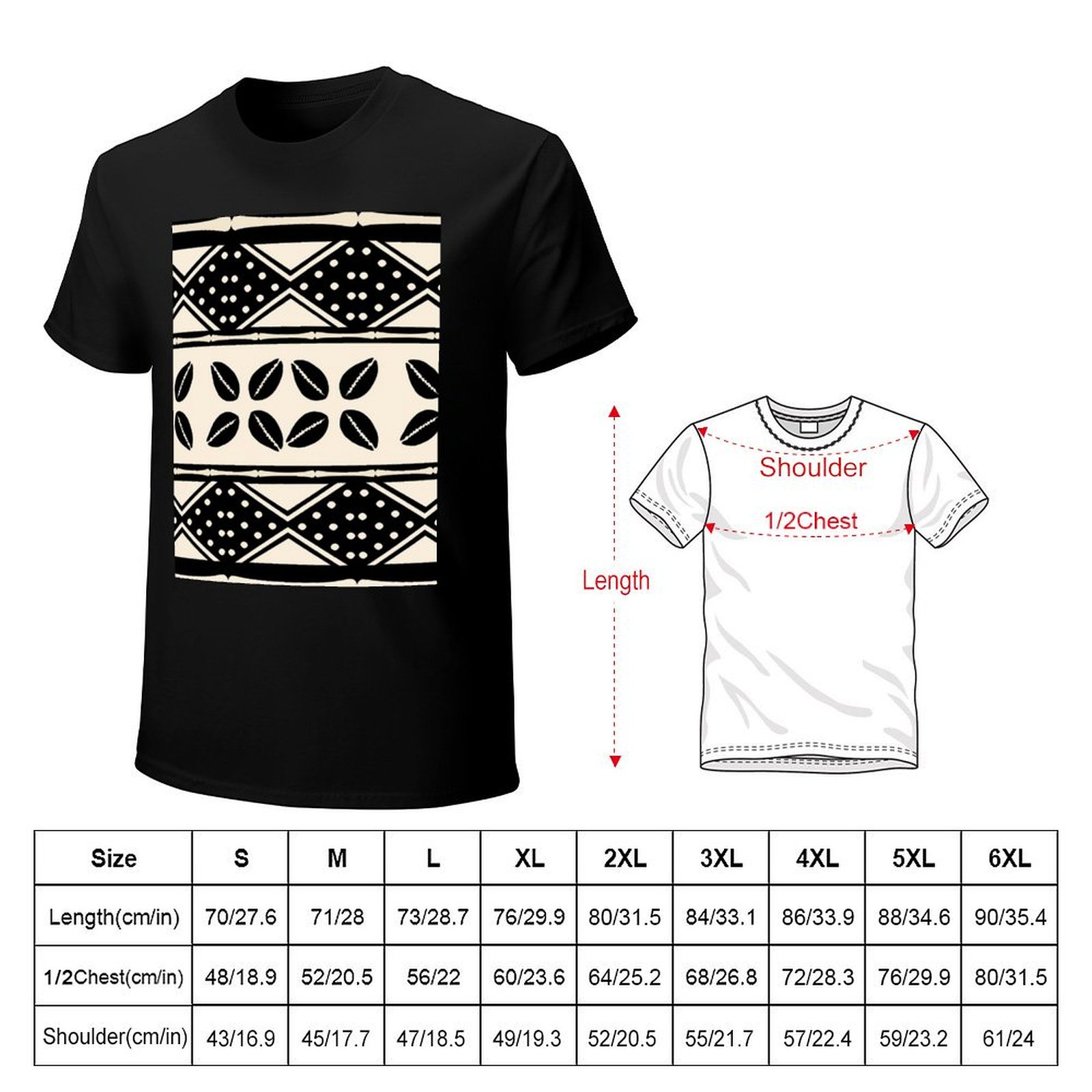 アフリカの抽象的な泥染め布柄Tシャツ ベーシックなシンプルデ - Mudcloth Print Top のレビューと価格