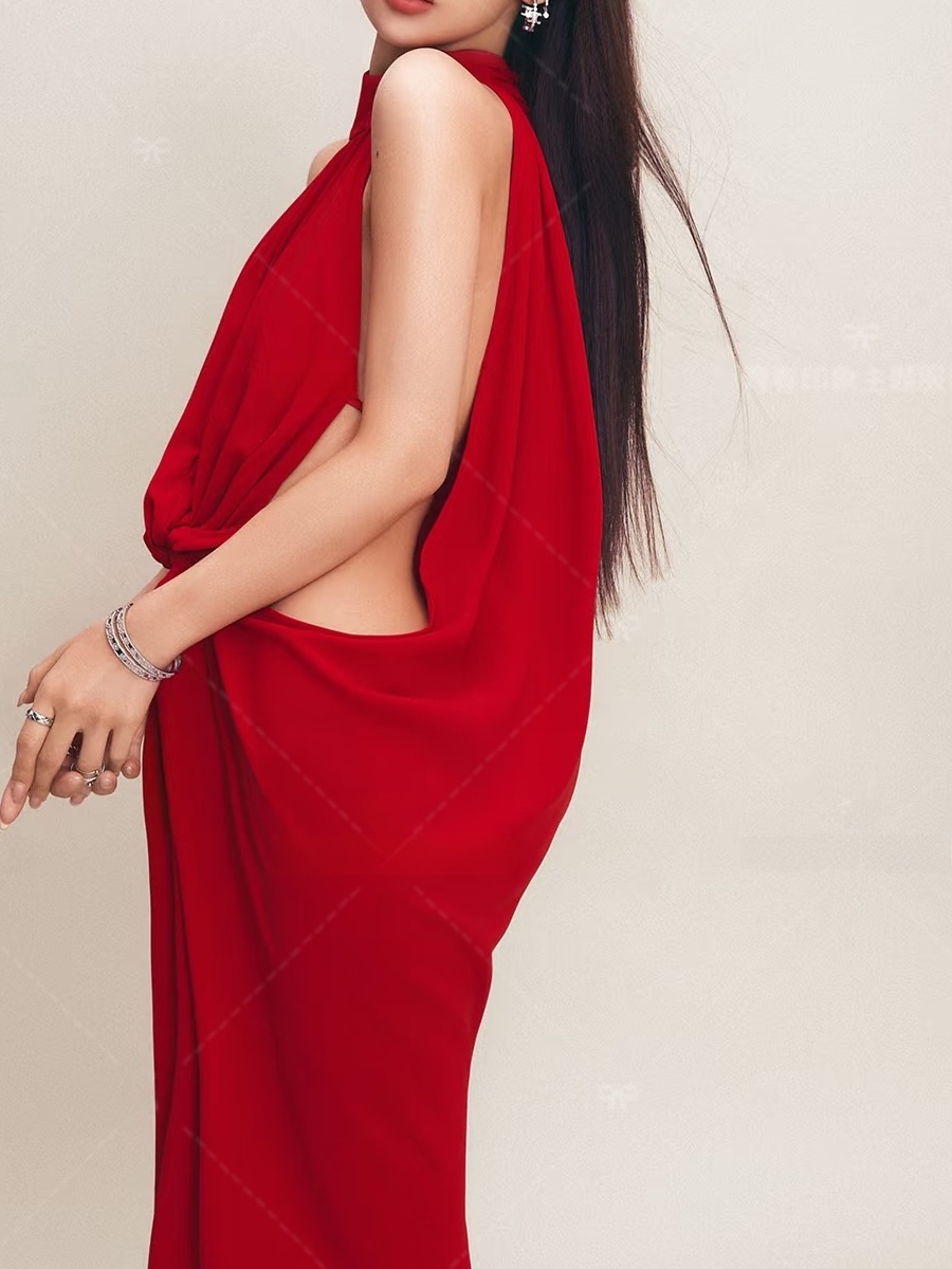 赤いポートレート写真撮影用ドレス シンプルスタイル 中国婦人 - Ethnic Fashion Photography のレビューと価格
