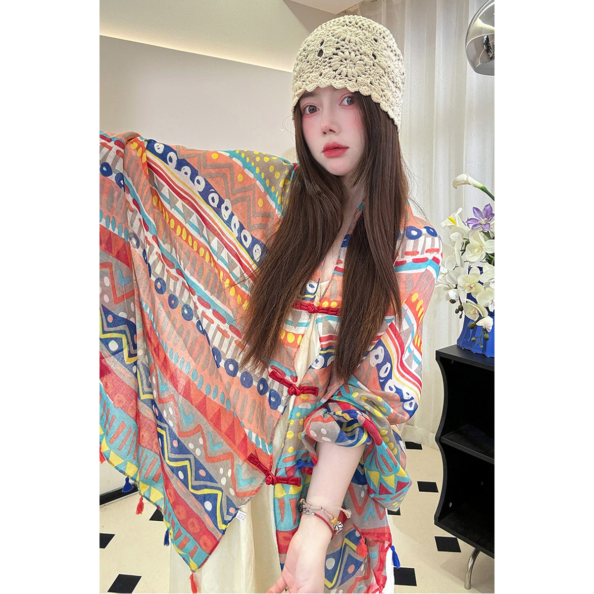 旅行写真、薄い春夏の新しい日焼け止めショール、長いエスニック - Ethnic Fashion Photography のレビューと価格