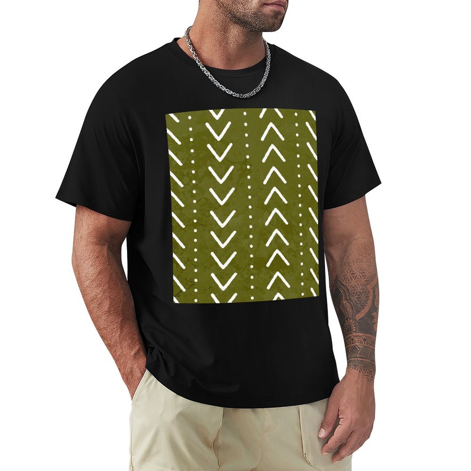 オリーブグリーン マッドクロス アローズパターン Tシャツ  - Mudcloth Print Top のレビューと価格
