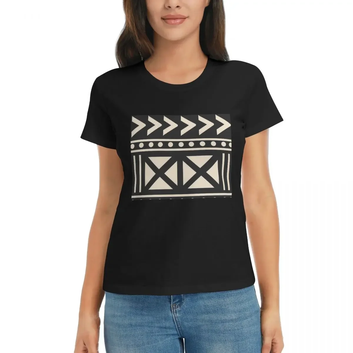 女性 Tシャツアフリカ泥布黒と白のトレンド夏半袖 Tシャツラ - Mudcloth Print Top のレビューと価格