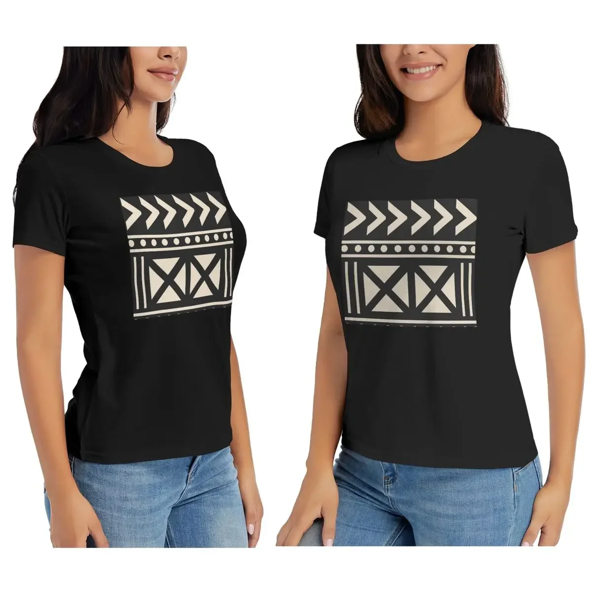 女性 Tシャツアフリカ泥布黒と白のトレンド夏半袖 Tシャツラ - Mudcloth Print Top のレビューと価格