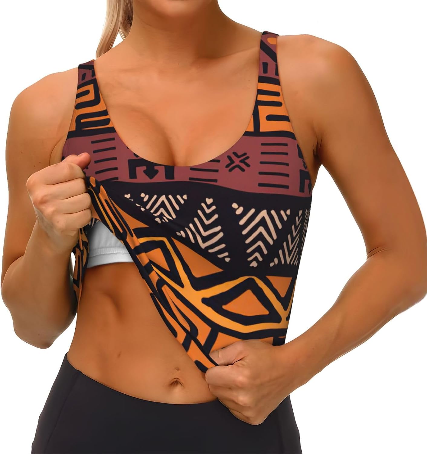 アフリカンマッドクロス部族柄プリント女性用ストラップ付きスポ - Mudcloth Print Top のレビューと価格
