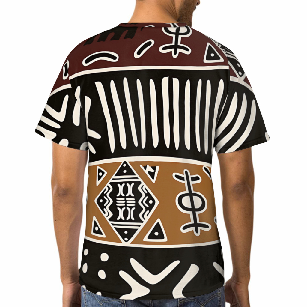 男性用3DプリントのポリエステルルーズTシャツ,ユニセックス - Mudcloth Print Top のレビューと価格