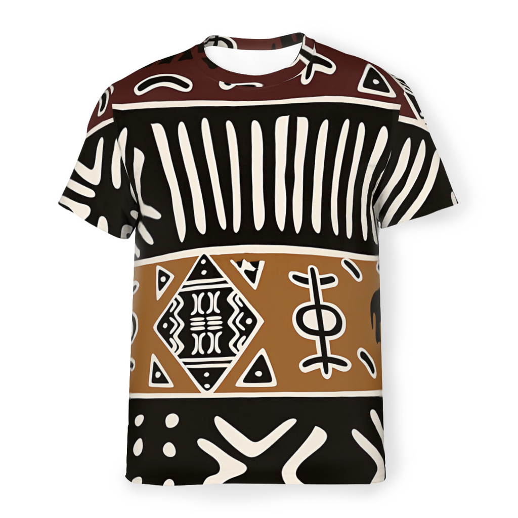男性用3DプリントのポリエステルルーズTシャツ,ユニセックス - Mudcloth Print Top のレビューと価格