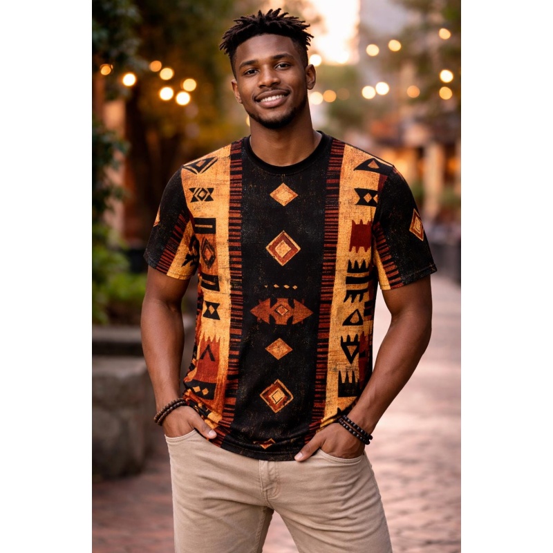 部族アフリカ泥布パターン Tシャツ男性用エスニックグラフィッ - Mudcloth Print Top のレビューと価格